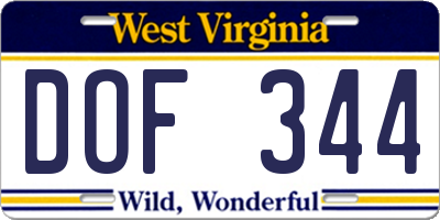 WV license plate DOF344