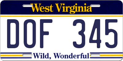 WV license plate DOF345