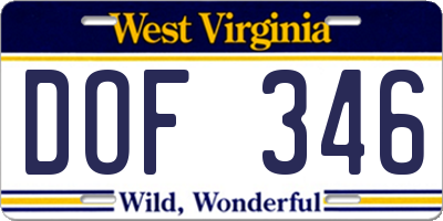 WV license plate DOF346