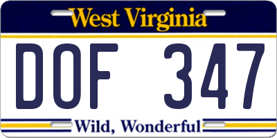 WV license plate DOF347
