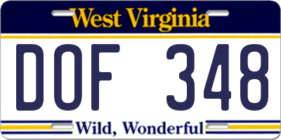 WV license plate DOF348