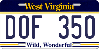 WV license plate DOF350