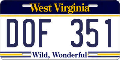 WV license plate DOF351