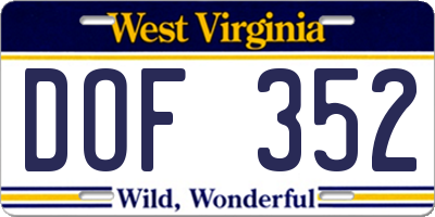 WV license plate DOF352
