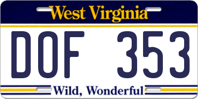 WV license plate DOF353