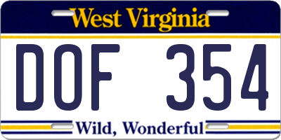 WV license plate DOF354