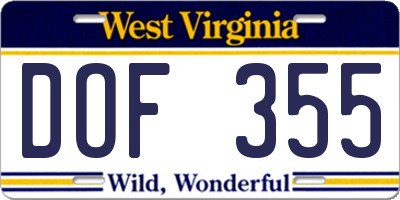 WV license plate DOF355