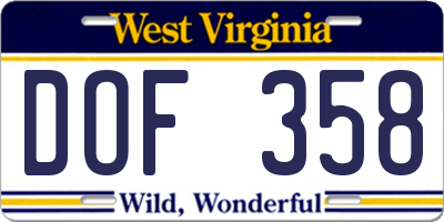 WV license plate DOF358