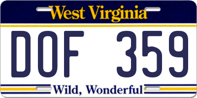 WV license plate DOF359