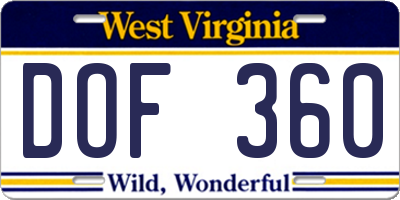 WV license plate DOF360