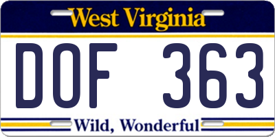 WV license plate DOF363