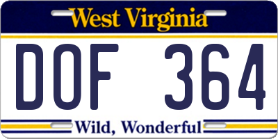 WV license plate DOF364