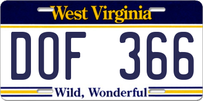 WV license plate DOF366