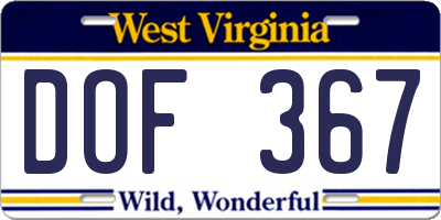 WV license plate DOF367