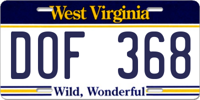 WV license plate DOF368