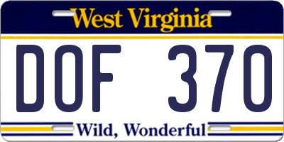 WV license plate DOF370