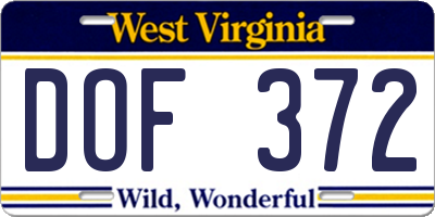 WV license plate DOF372