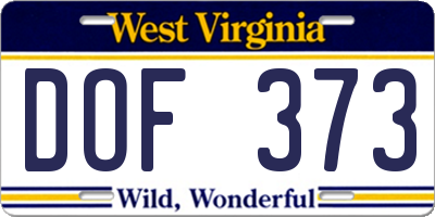 WV license plate DOF373
