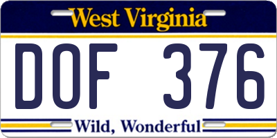 WV license plate DOF376