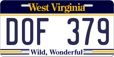 WV license plate DOF379
