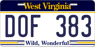 WV license plate DOF383