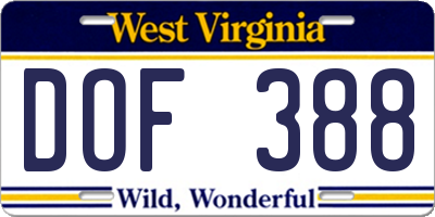 WV license plate DOF388