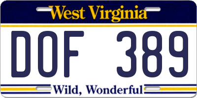 WV license plate DOF389