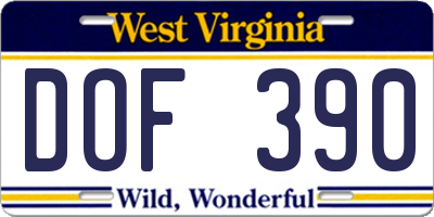WV license plate DOF390