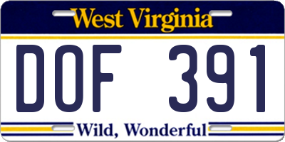 WV license plate DOF391