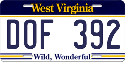 WV license plate DOF392