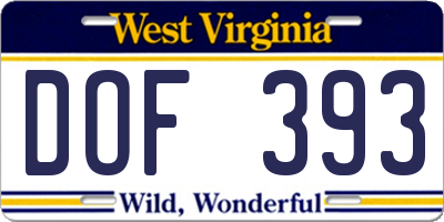 WV license plate DOF393