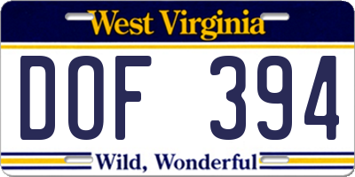 WV license plate DOF394