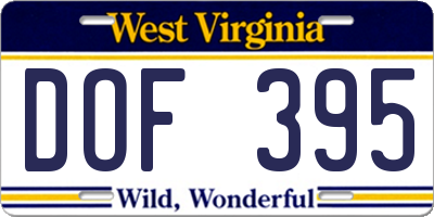 WV license plate DOF395