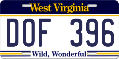 WV license plate DOF396