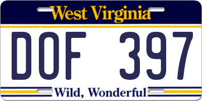 WV license plate DOF397