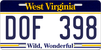 WV license plate DOF398