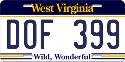 WV license plate DOF399