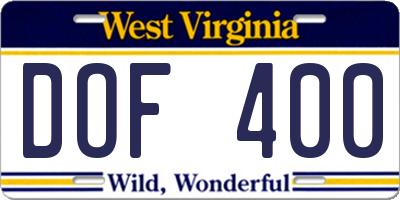 WV license plate DOF400