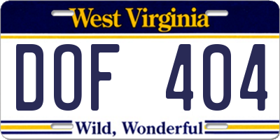 WV license plate DOF404