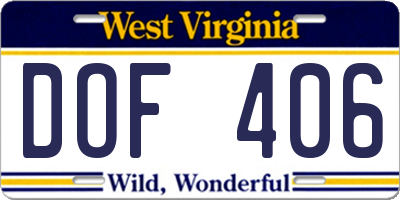 WV license plate DOF406