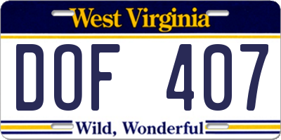 WV license plate DOF407