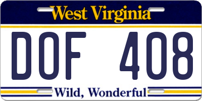 WV license plate DOF408