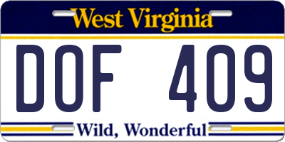WV license plate DOF409