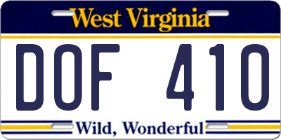 WV license plate DOF410