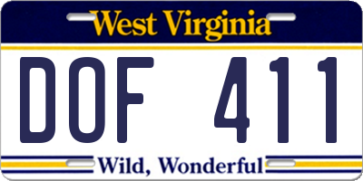 WV license plate DOF411
