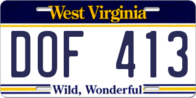 WV license plate DOF413