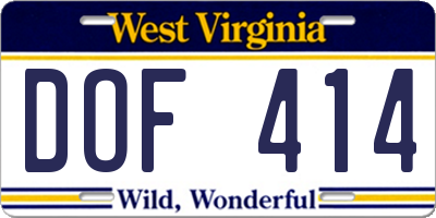 WV license plate DOF414