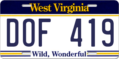WV license plate DOF419