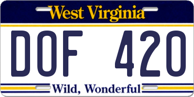 WV license plate DOF420