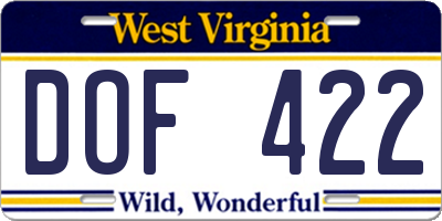 WV license plate DOF422